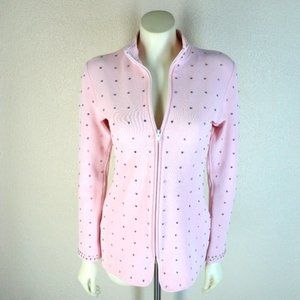 Tadashi || Pink Beaded Detail Zippered Jacket